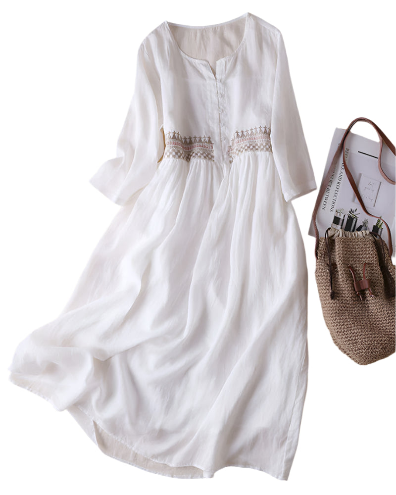 Lange Jurk Dames Vloeiend Katoen-Linnen Bohemian Zomer Kleding 0