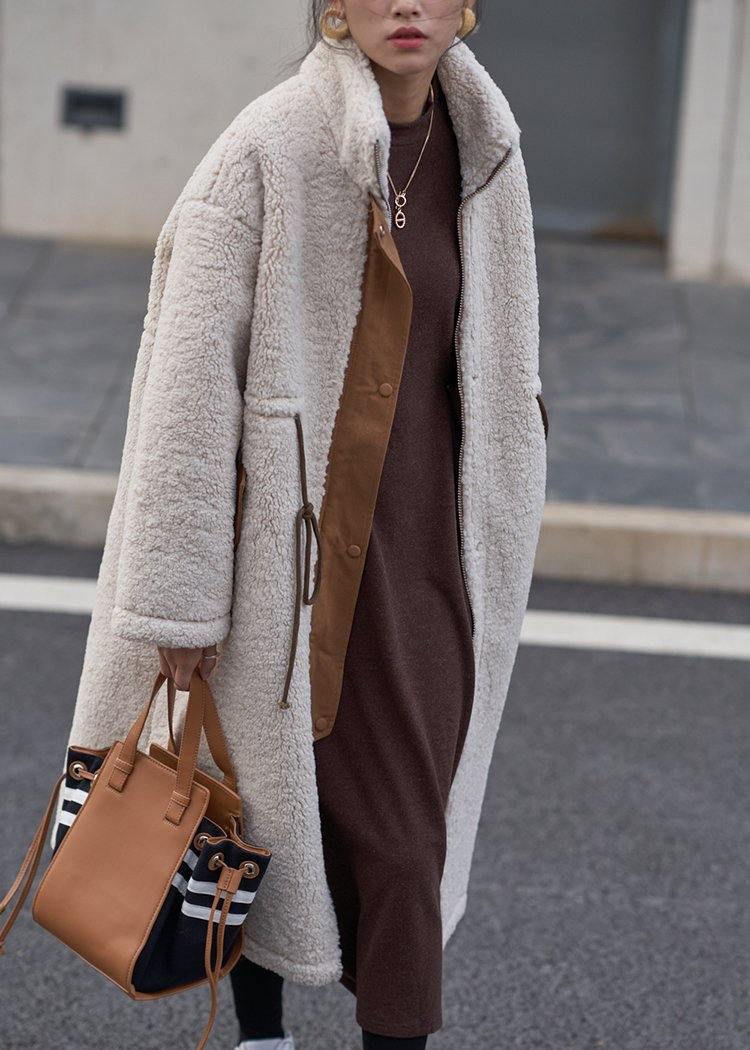 Lange Winterjas Dames Hoogsluitend Met Trekkoord Wolblend 2