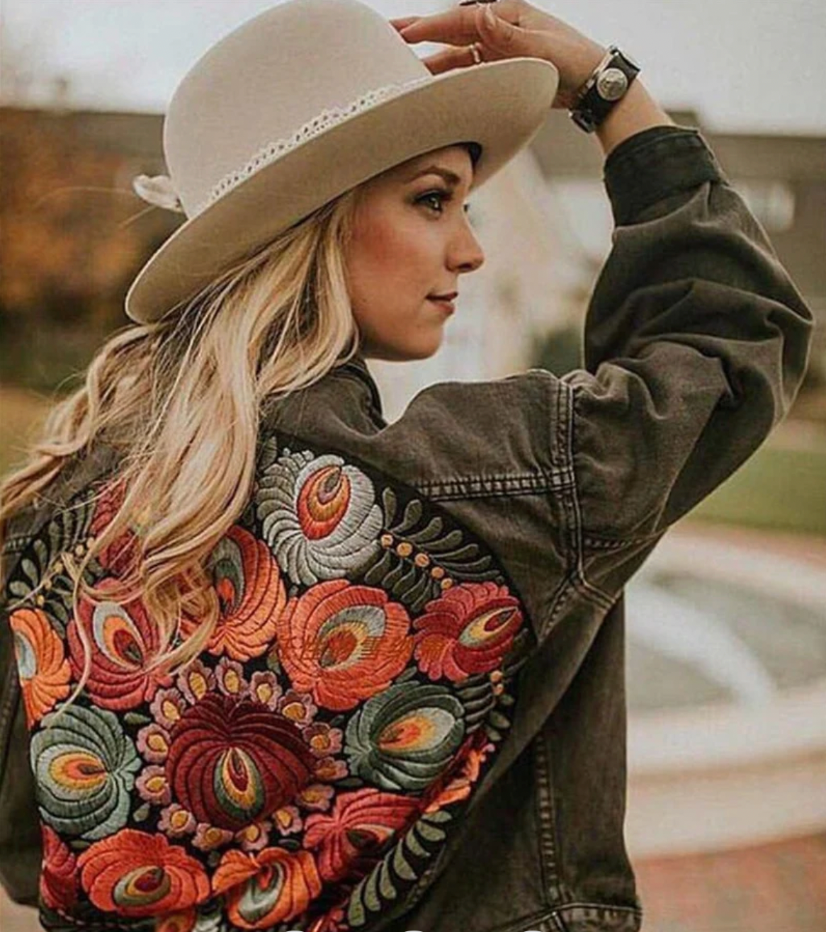 Variant image for Dames Denimjack Bloemenprint Comfortabel Denim-1