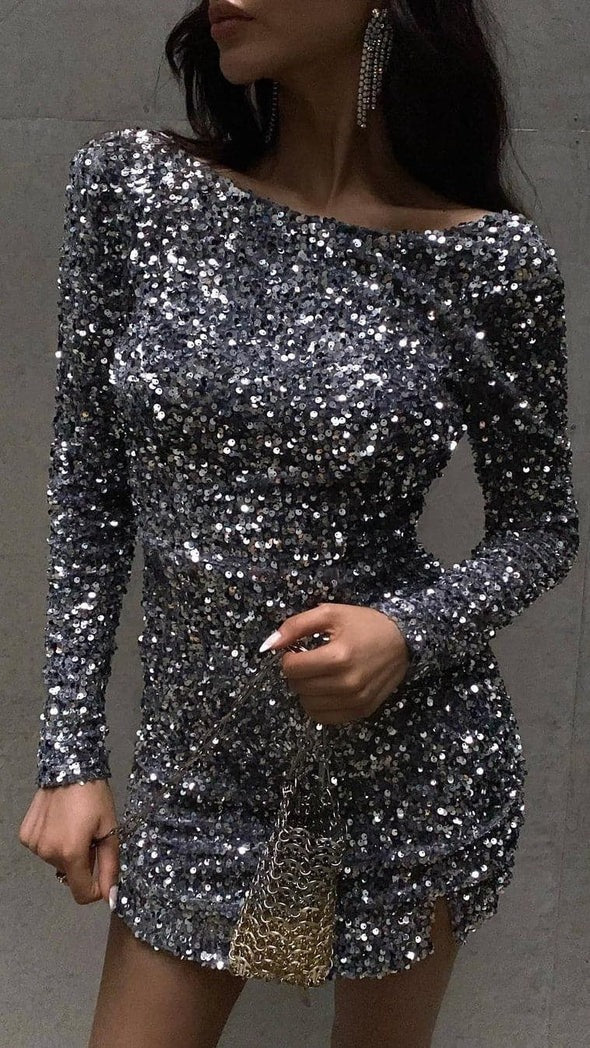 Dames Mini Feestjurk Met Mockneck en Pailletten