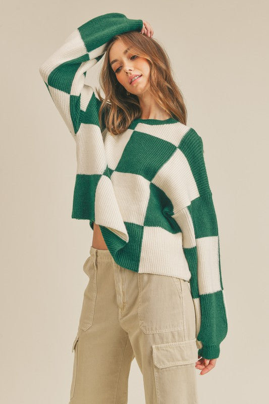 Oversized Pullover Ruitpatroon Groen 2