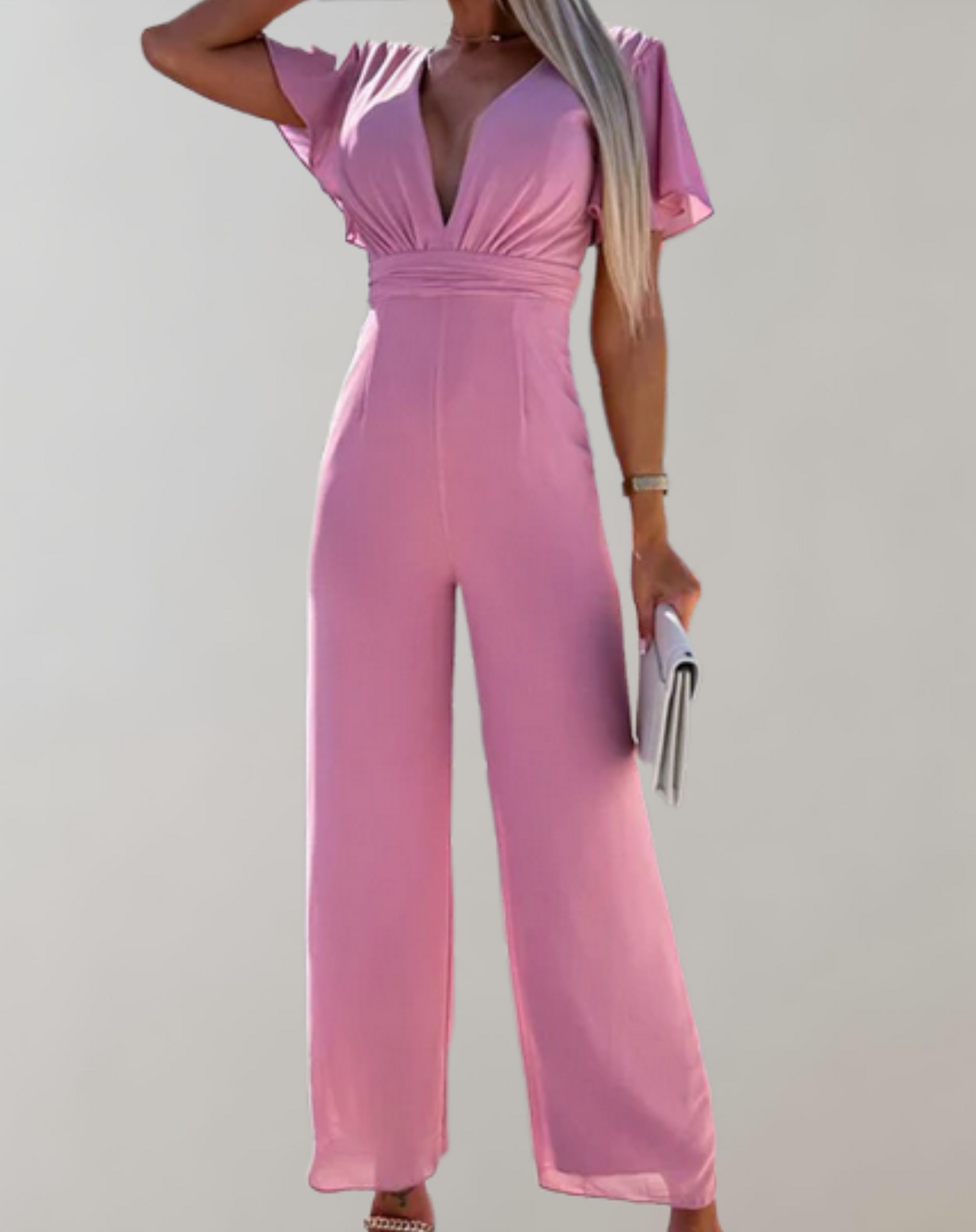Dames Jumpsuit V-Hals Met Wijde Pijpen van Polyester Feestelijke Jumpsuit Zwart-1