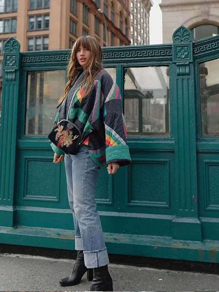 Lange Dames Jas Gewatteerd Gestreept Polyester voor Winter 3