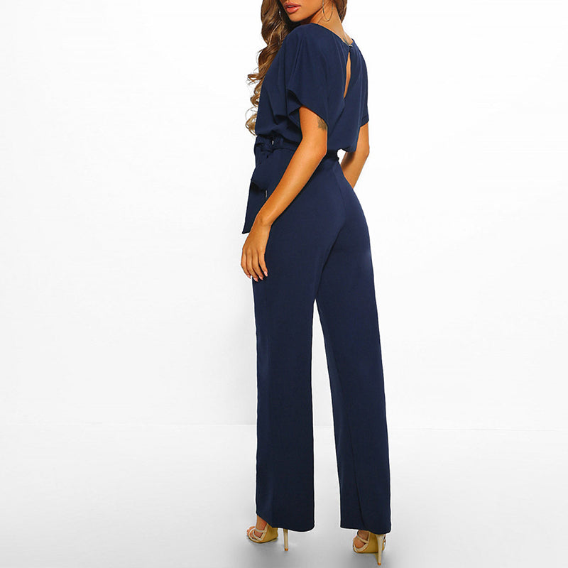 Dames Jumpsuit Met Wijde Pijpen En Lace-Up Taille Feestelijk Zwart Polyester-6