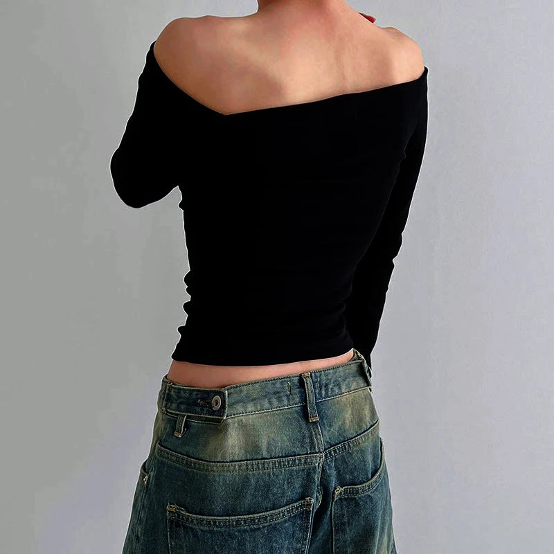 Effen Off Shoulder Lange Mouw Tops