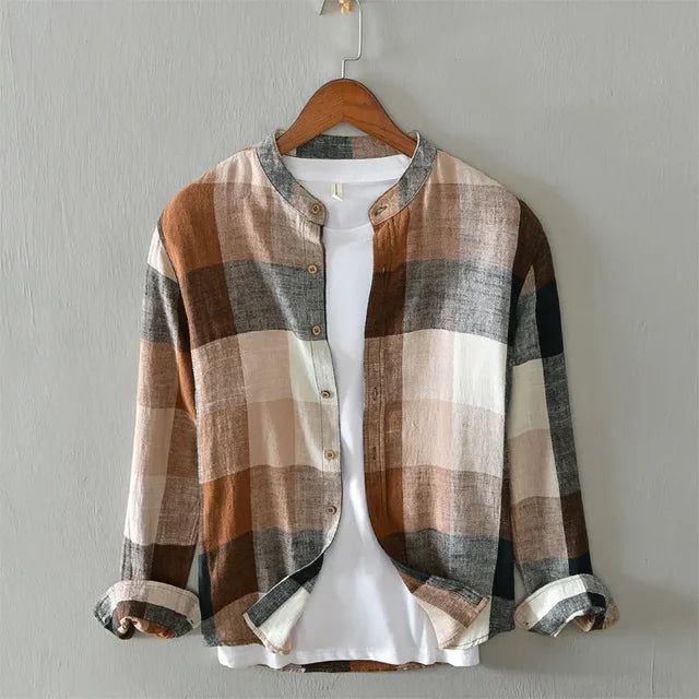 Heren Overhemd Geruit Tijdloos Katoen-Linnen 1