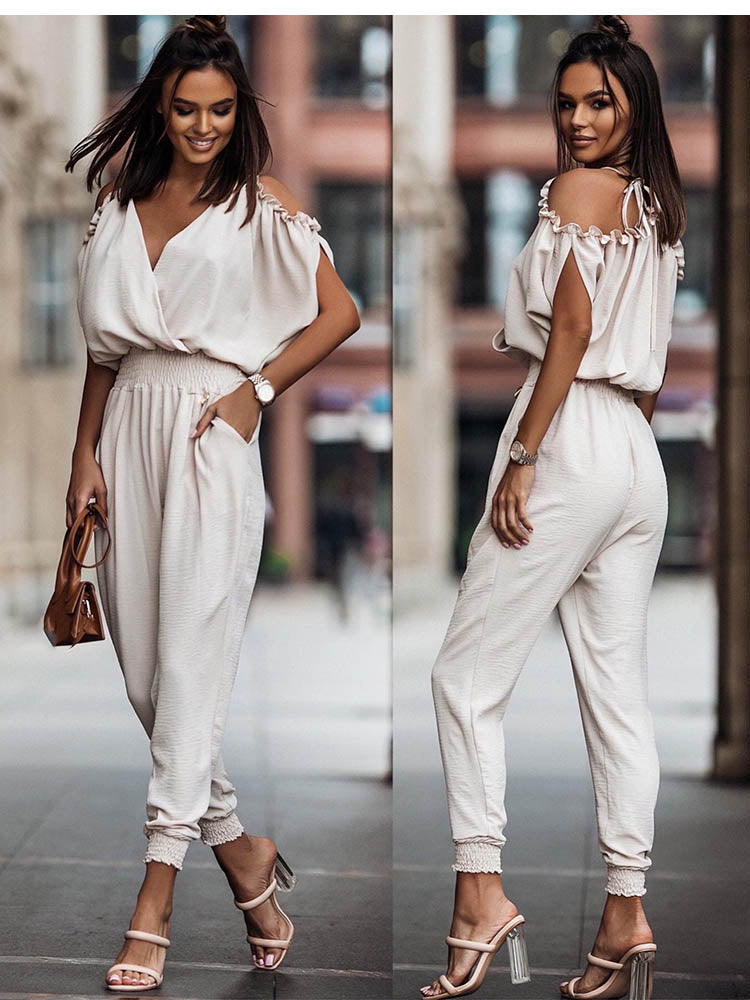 Dames Jumpsuit Feestelijk Met Open Schouders En Overslag V-Hals Van Polyester-4