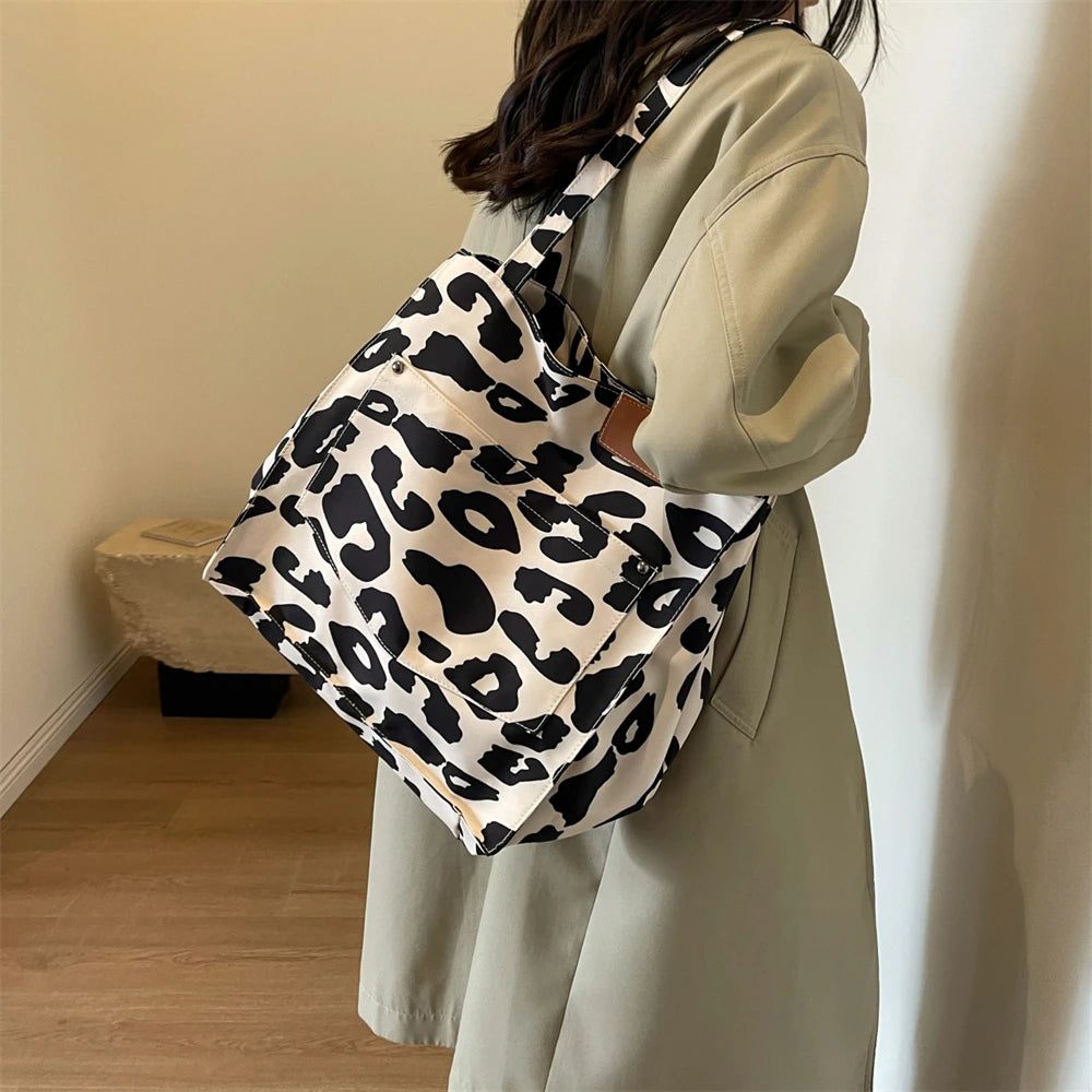 Oversized Schoudertas met Luipaardprint