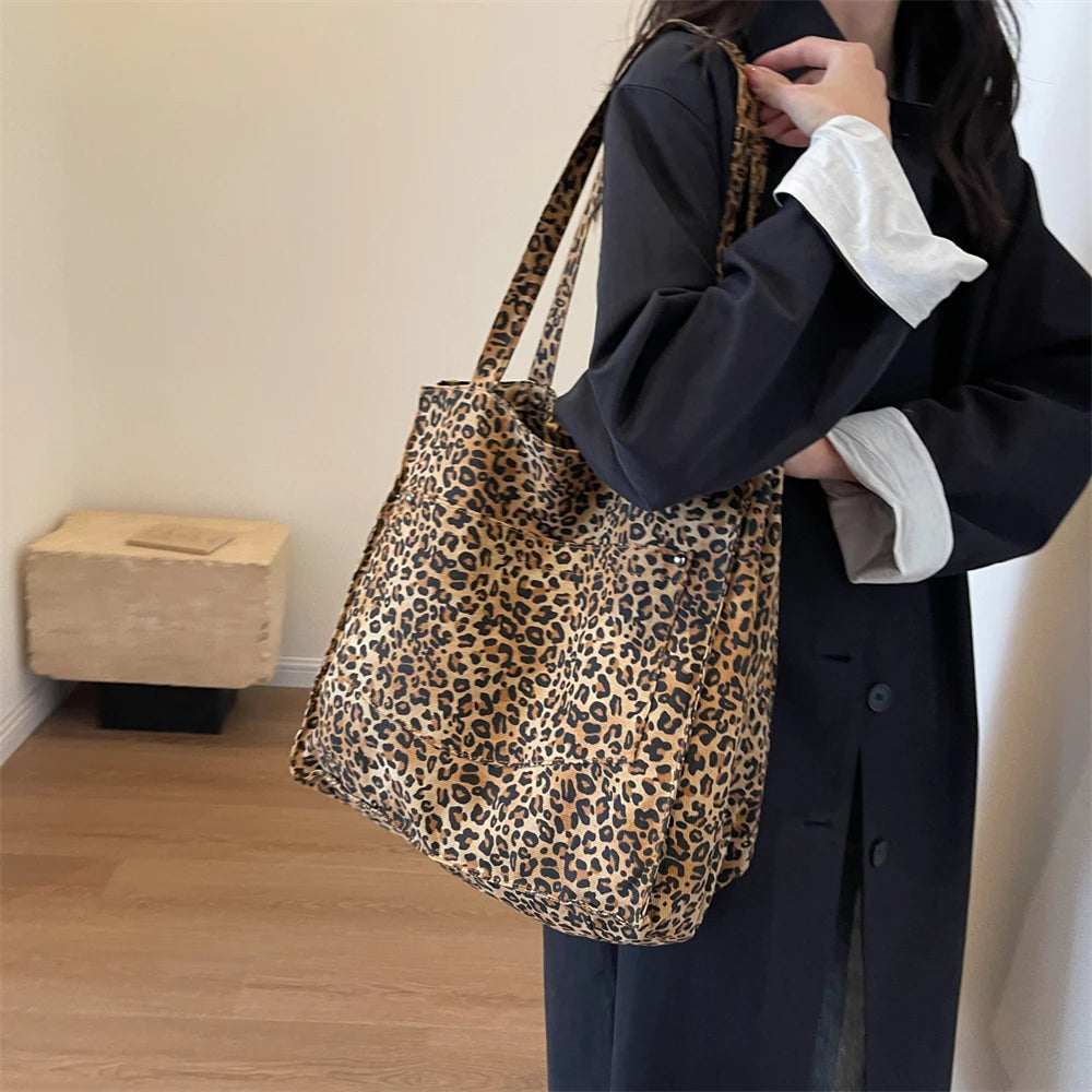 Oversized Schoudertas met Luipaardprint