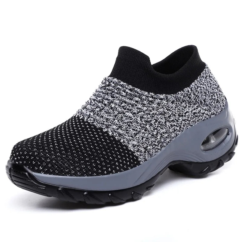 Therapeutische sneakers voor dames met plateauzool in zwart, wit en rood. 0