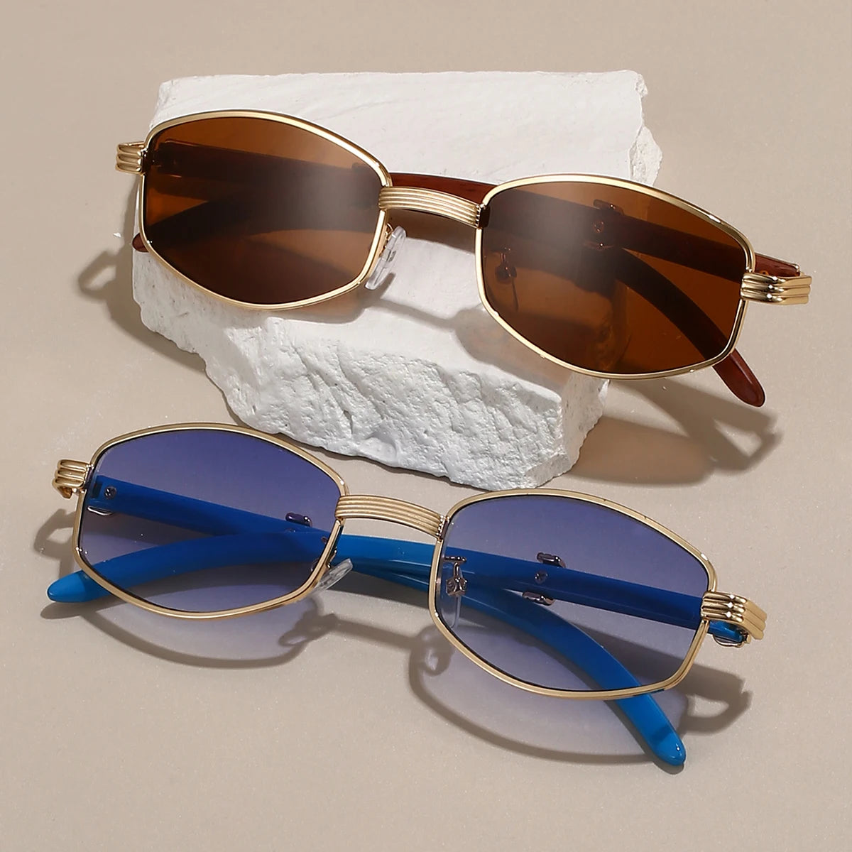 Unisex Hexagon Zonnebril Retro Stijl Met Blauwe Luchtlenzen 4