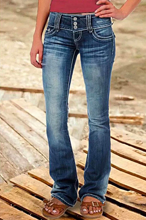 Vrouwen Bell Bottom Jeans met Knopen en Zakken 2