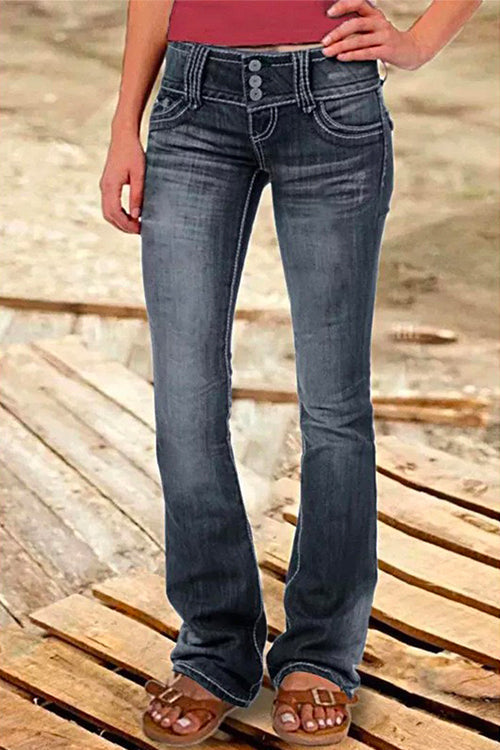 Vrouwen Bell Bottom Jeans met Knopen en Zakken 3