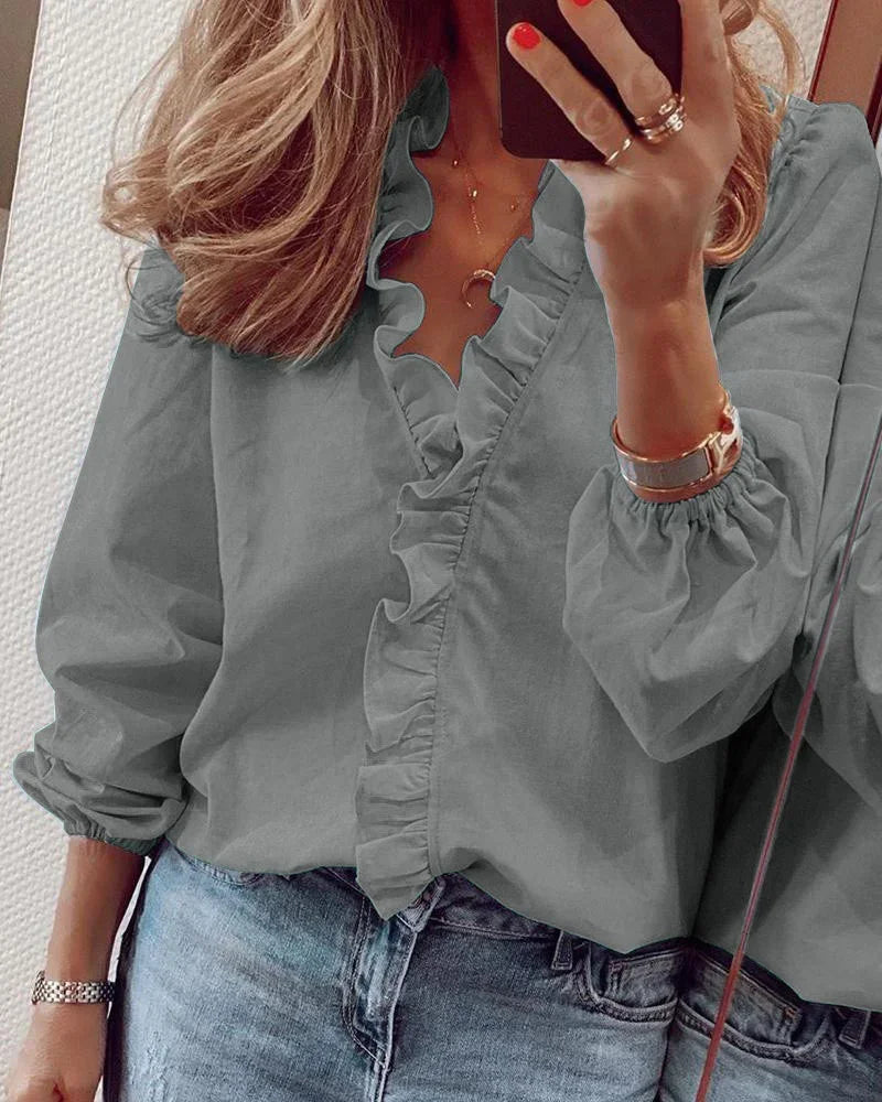 Vrouwen Blouse Met Ruches En Ballonmouwen Chic 6