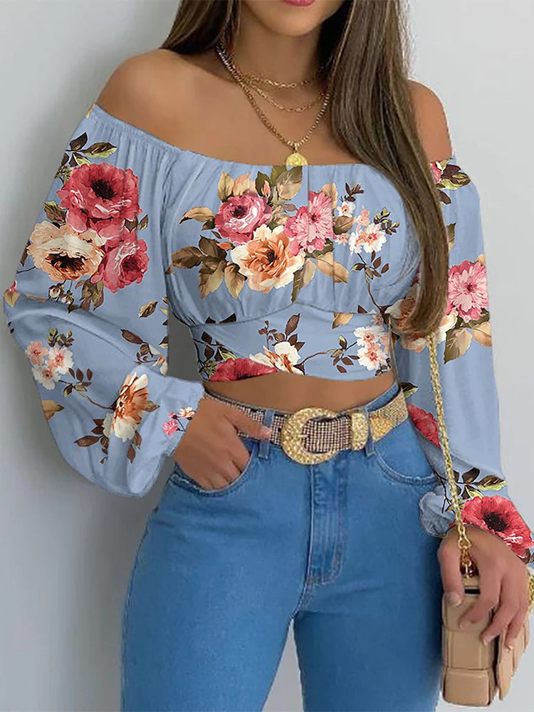 Vrouwen Blouse Off Schouder Met Lantaarnmouwen 4