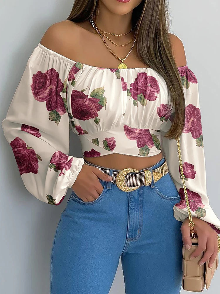Vrouwen Blouse Off Schouder Met Lantaarnmouwen 5