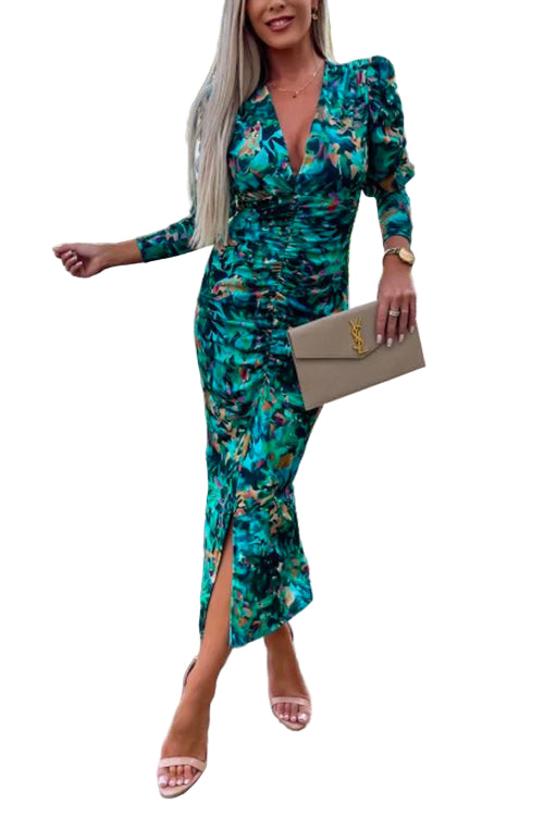 Vrouwen Bodycon Jurk met Diepe V-hals en Lange Mouwen 0