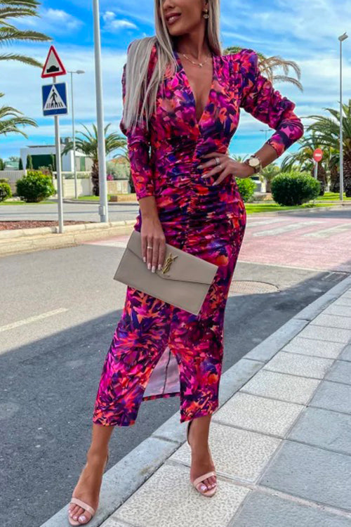 Vrouwen Bodycon Jurk met Diepe V-hals en Lange Mouwen 3