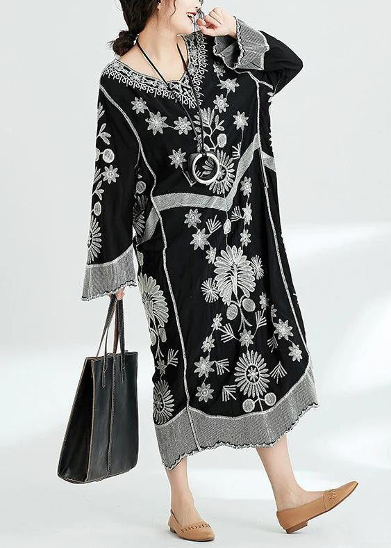 Vrouwen Chiffon Jurk met V-hals en Zwart Patroon 3