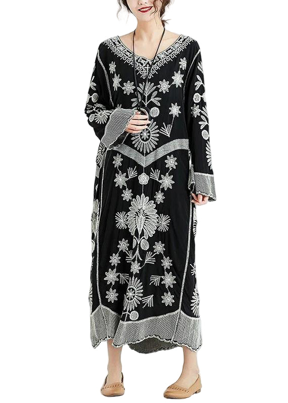 Vrouwen Chiffon Jurk met V-hals en Zwart Patroon 4