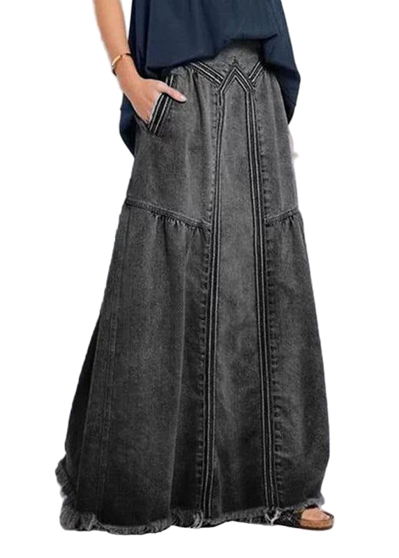 Vrouwen Denim Rok Losse Pasvorm met Elastische Taille en Zakken 0