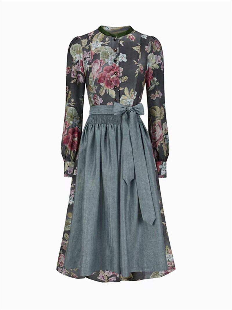 Vrouwen Dirndlkleid Vintage Stijl met Bloemenpatroon en Schürze 4