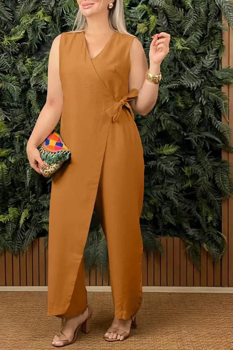Vrouwen Jumpsuit V-hals Mouwloos Casual 12