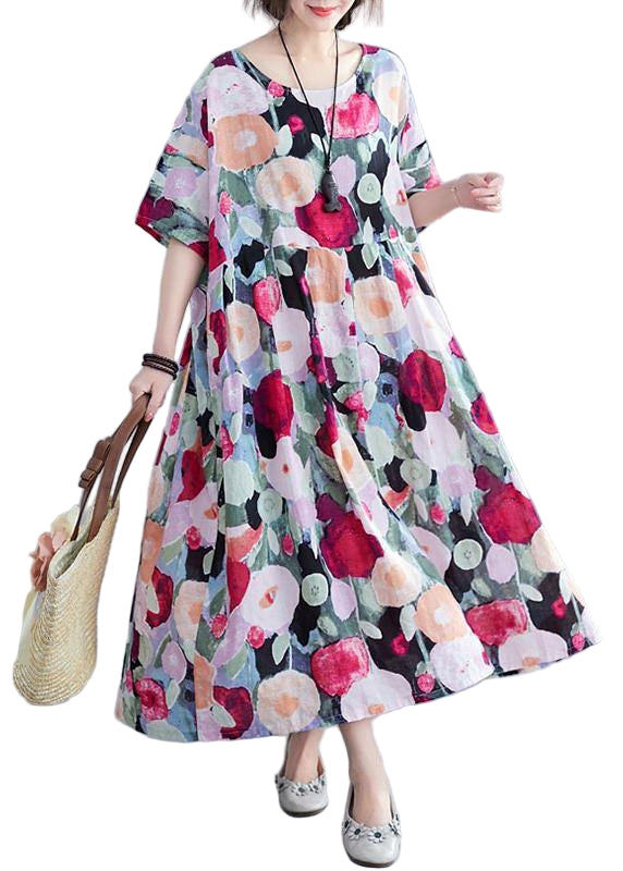 Vrouwen Maxi Jurk Bohemian Bloemenprint met Halve Mouwen 0