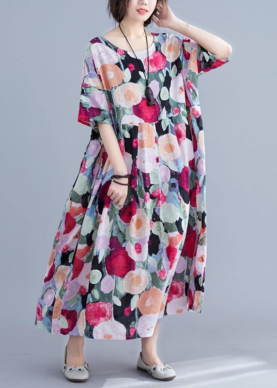 Vrouwen Maxi Jurk Bohemian Bloemenprint met Halve Mouwen 2