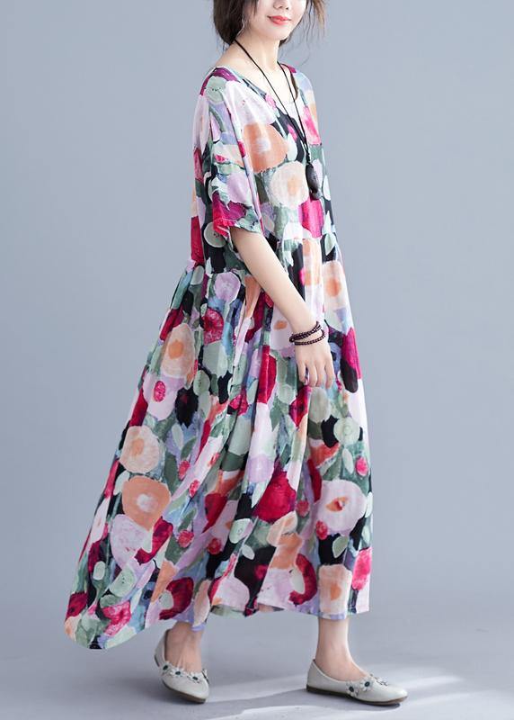 Vrouwen Maxi Jurk Bohemian Bloemenprint met Halve Mouwen 3