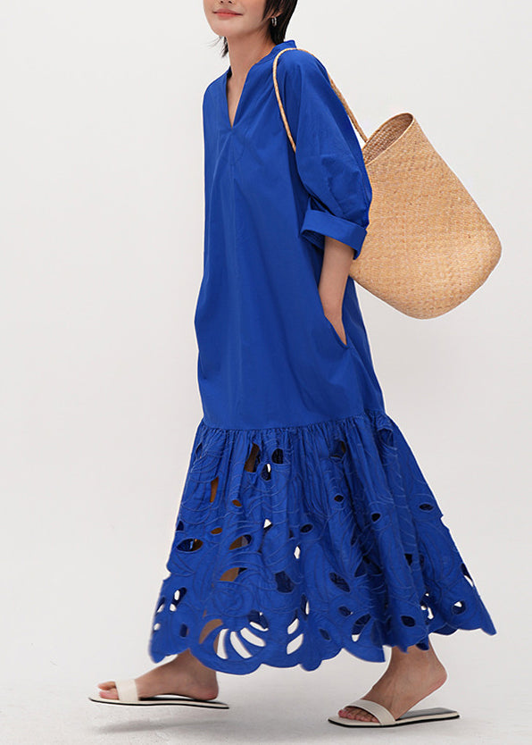 Vrouwen Maxi Jurk Gehaakt Katoen met Halve Mouwen 1