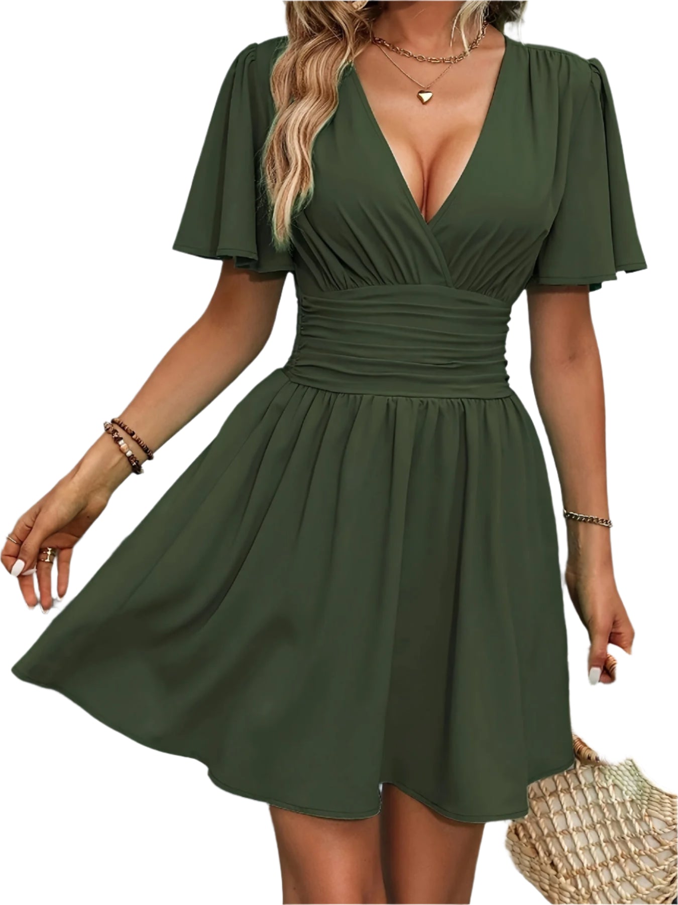 Vrouwen Maxi Jurk Geraffineerde Taille V-Ausschnitt 0