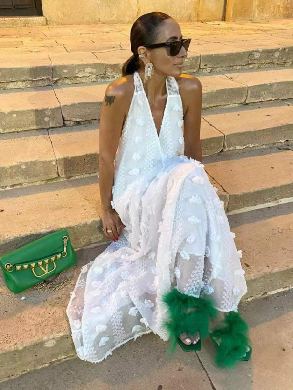 Vrouwen Maxi Jurk Halter Bloemenprint 6