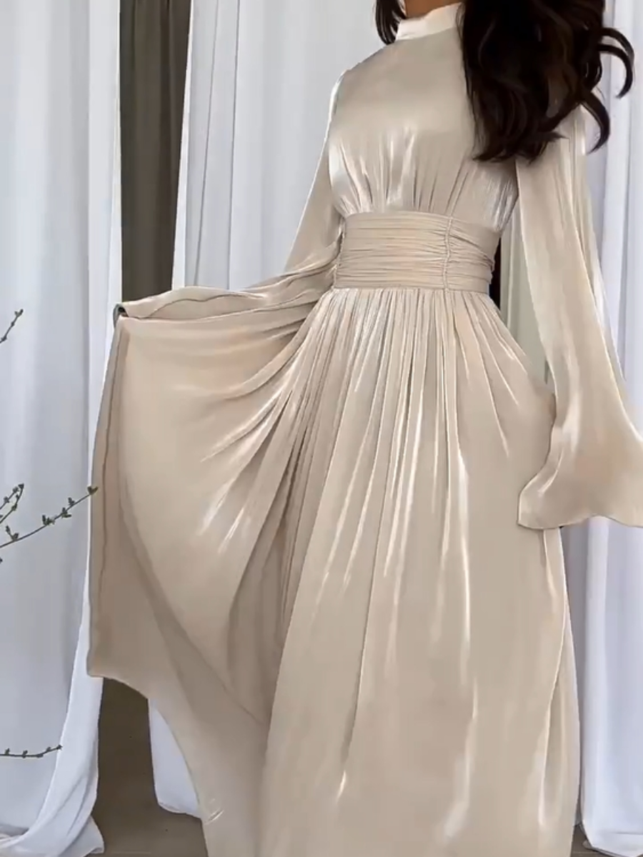 Vrouwen Maxi Jurk Met Opstaande Kraag 4