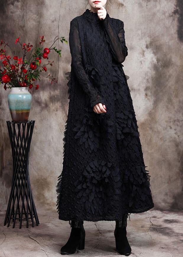 Vrouwen Maxi Jurk Met Staande Kraag en Drie-Dimensionale Decoratie 0