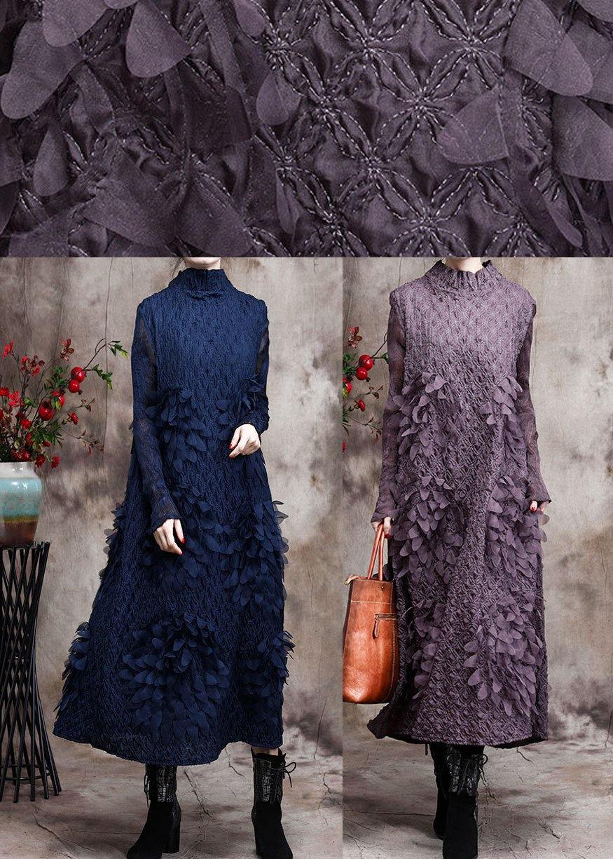 Vrouwen Maxi Jurk Met Staande Kraag en Drie-Dimensionale Decoratie 3