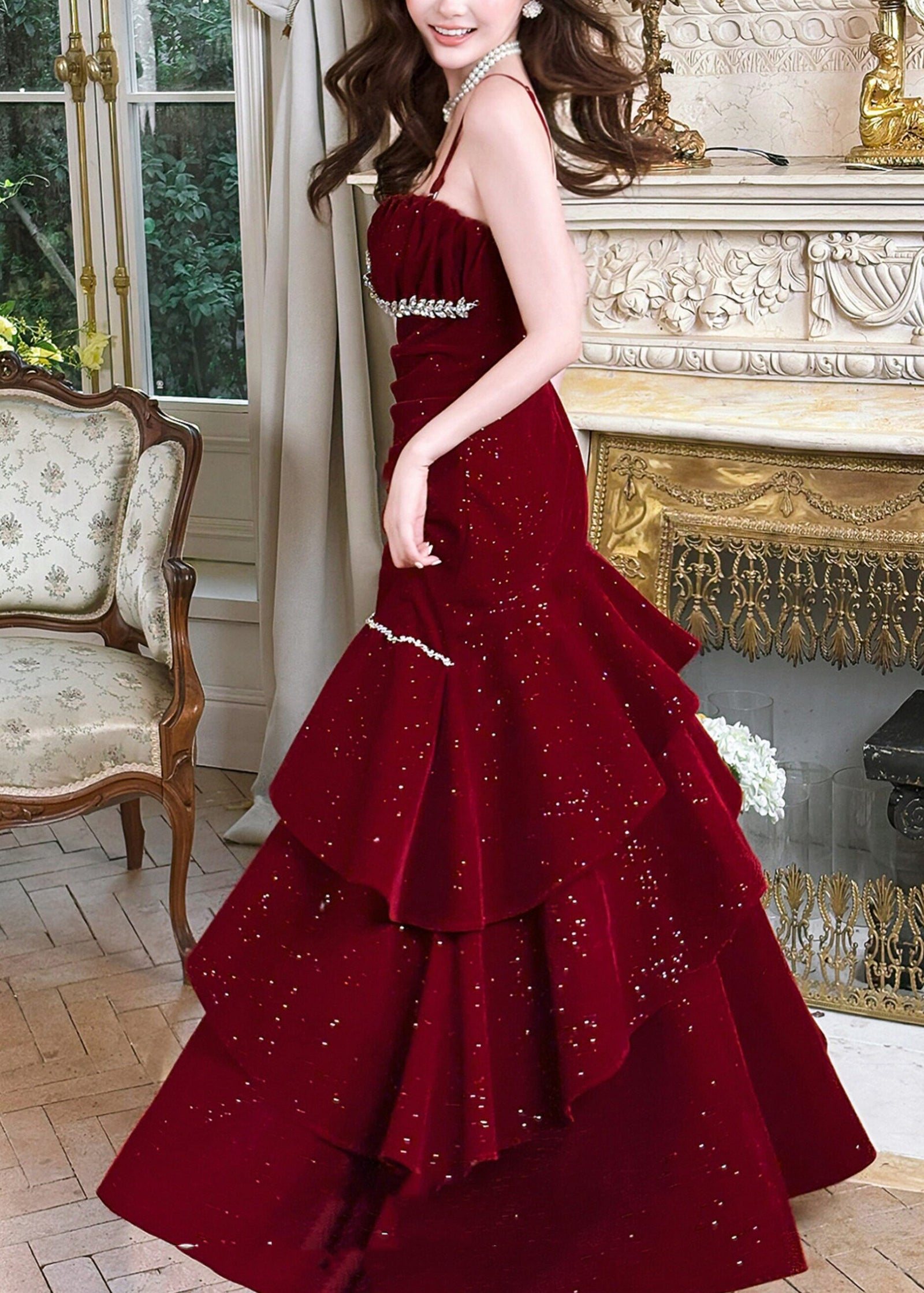 Vrouwen Maxi Jurk met Spaghetti Bandjes en Golvend Design 4