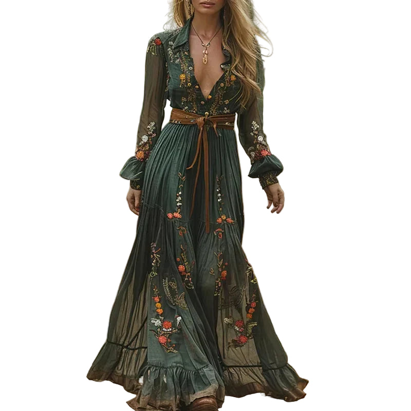 Vrouwen Maxikleed Boho Stijl met Lange Mouwen 0