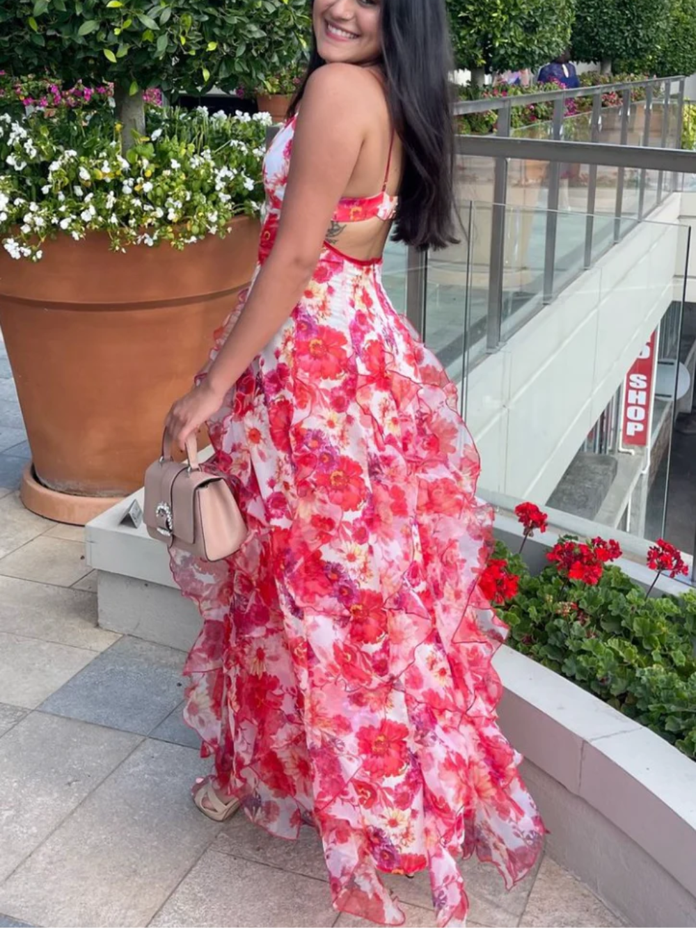 Vrouwen Ruffled Floral Jurk Met Vloeiende Ruffles 8