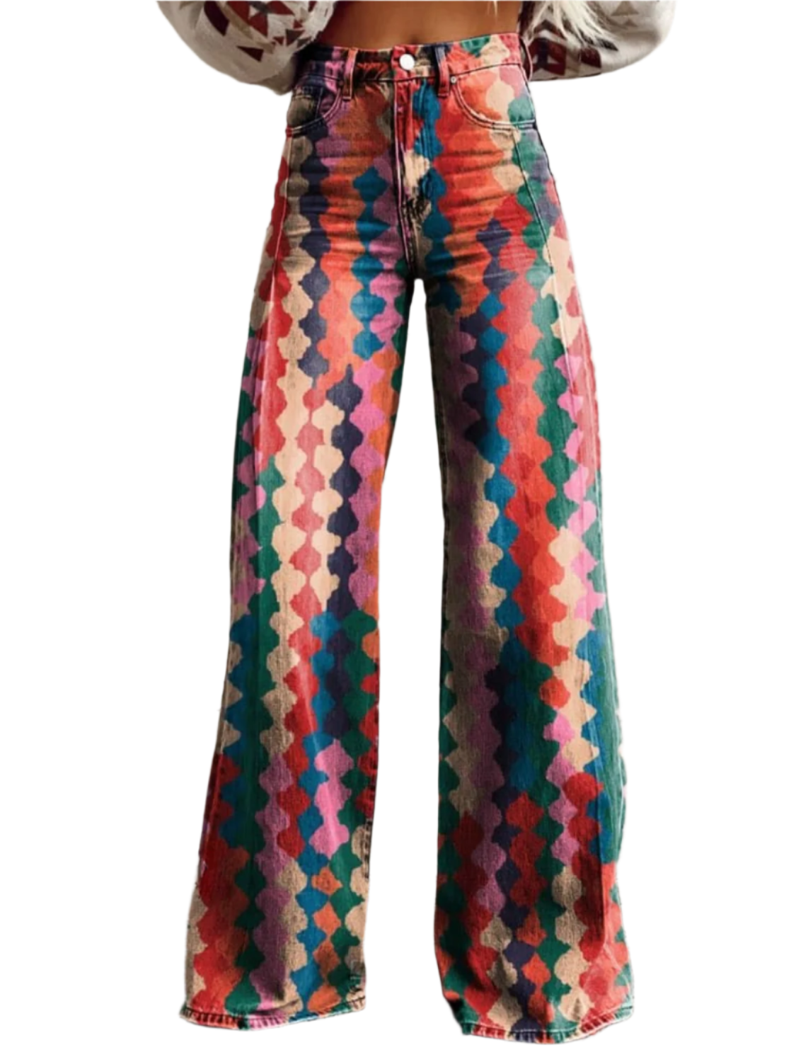Vrouwen Vintage Wijde Pantalon Met Print 0