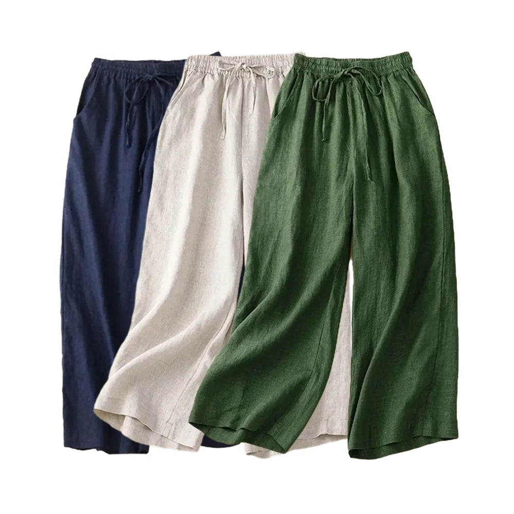 Vrouwen Wijde Pantalon Hoog Taille Katoen Linnen 0