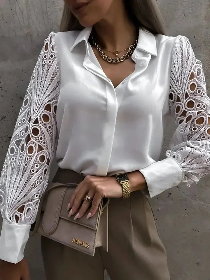 Witte Blouse Dames Met Lange Mouwen Vintage Stijl 5