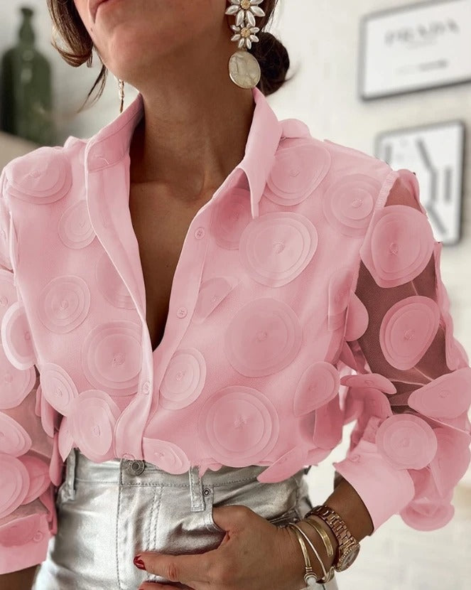 Witte Dames Blouse Lange Mouw met Puntkraag en Knoopsluiting 2