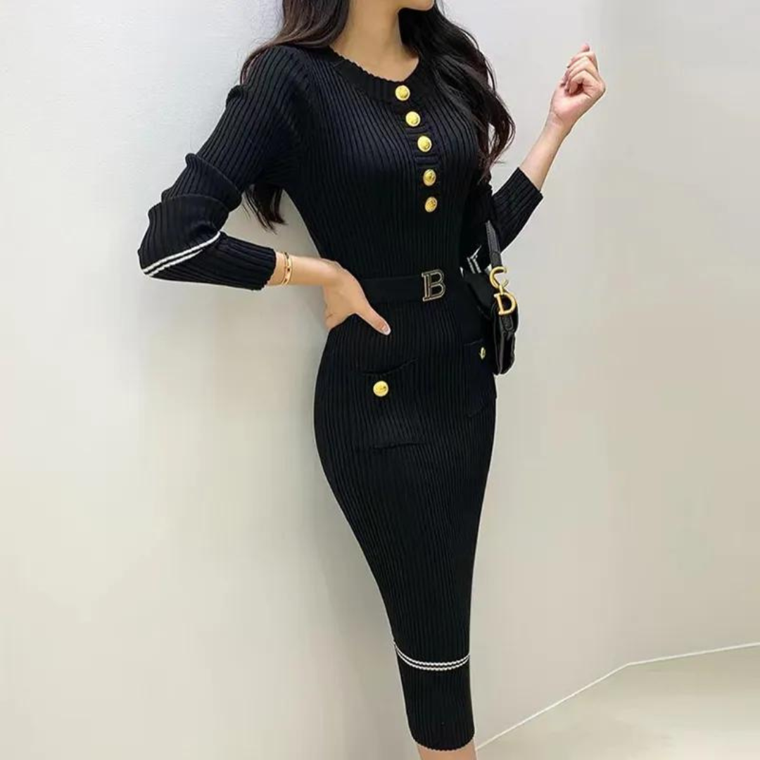 Dames Half Buttoned Gebreide Jurk