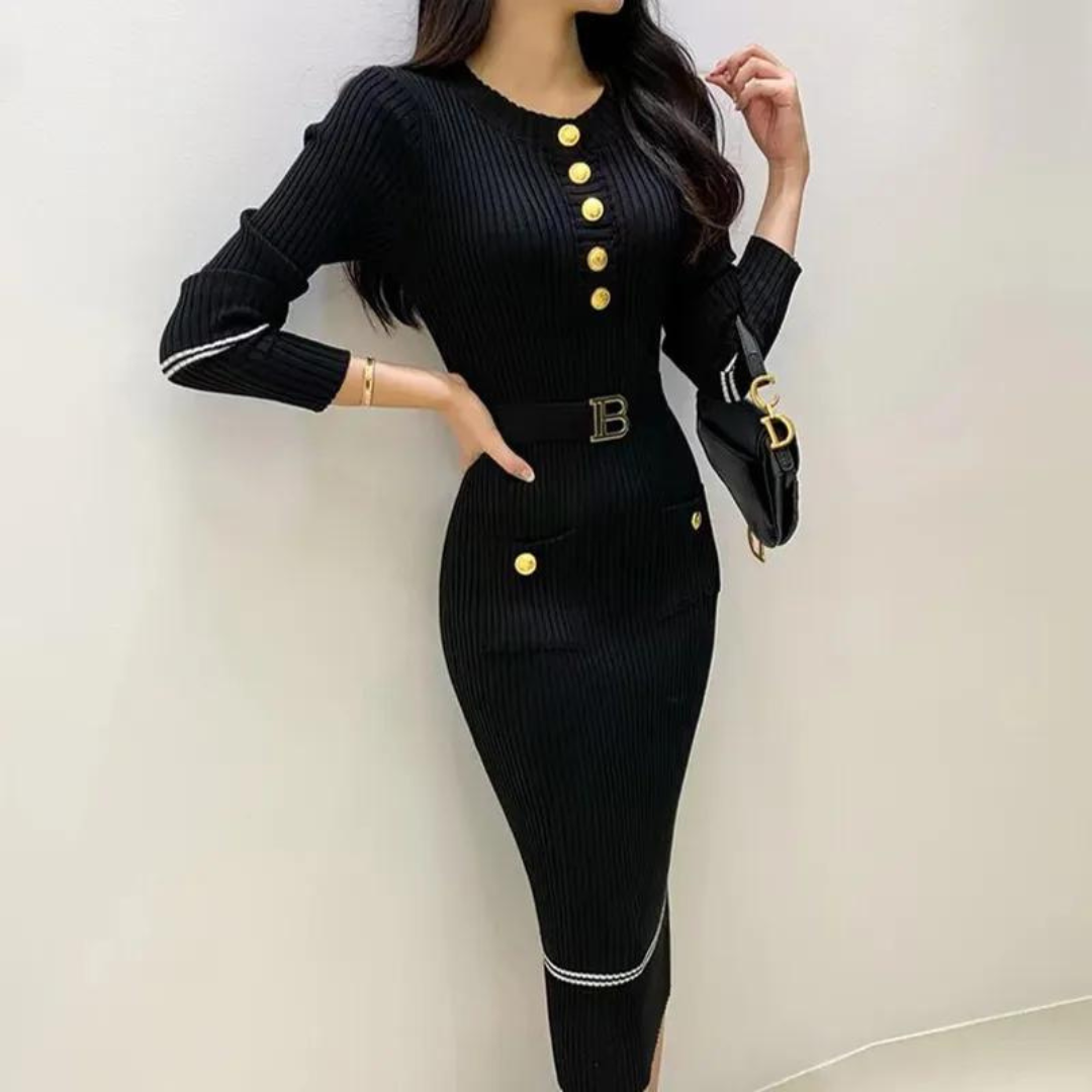 Dames Half Buttoned Gebreide Jurk