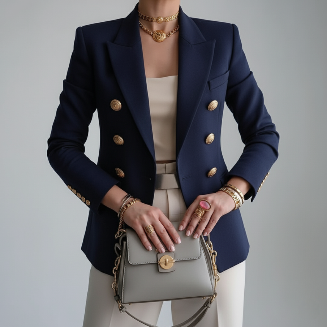 Zwarte Blazer Dames Met Dubbele Rij Knopen En Getailleerd Silhouet 1