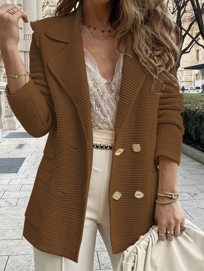 Zwarte Blazer Dames Met Dubbele Rij Knopen En Reverskraag 5