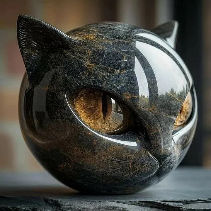 Zwarte Kattenkop Sculptuur Mystiek Design 1