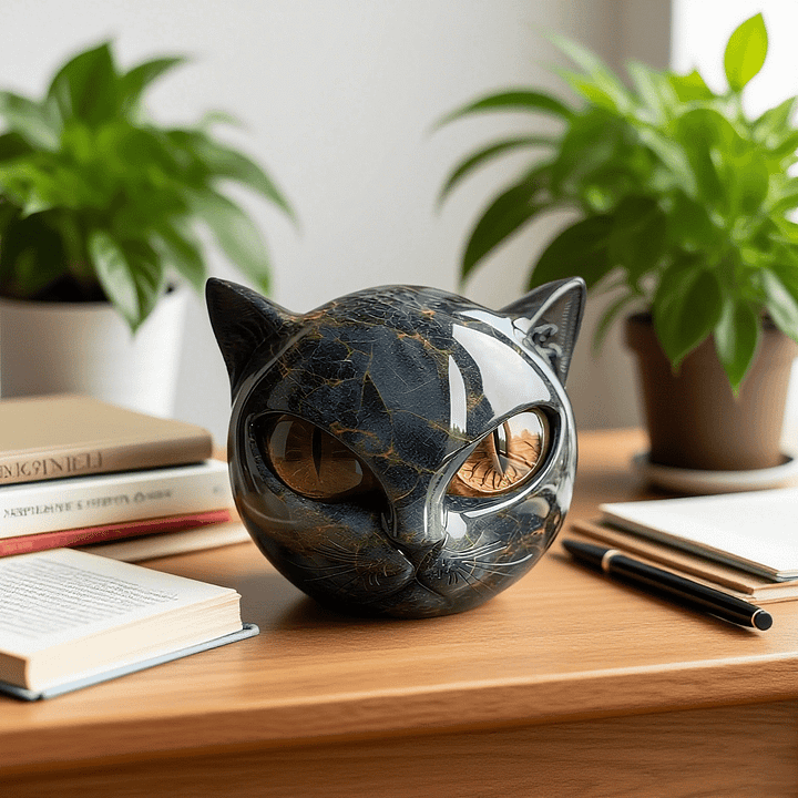 Zwarte Kattenkop Sculptuur Mystiek Design 5