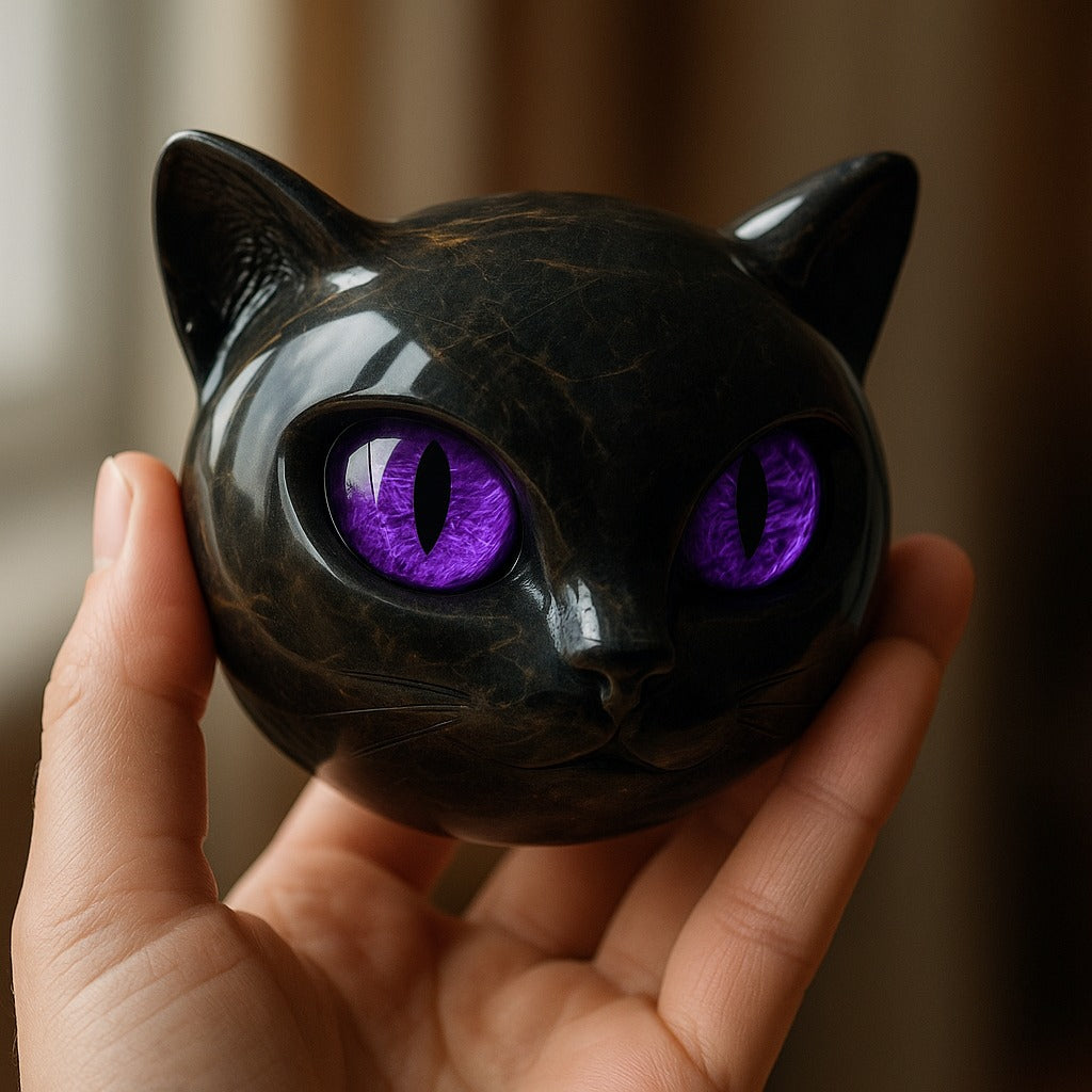 Zwarte Kattenkop Sculptuur Mystiek Design 7